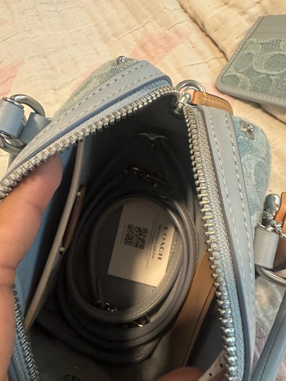 Coach Light Blue Denim Logo Satchel with Tan Tag - Picture 3 of 4
